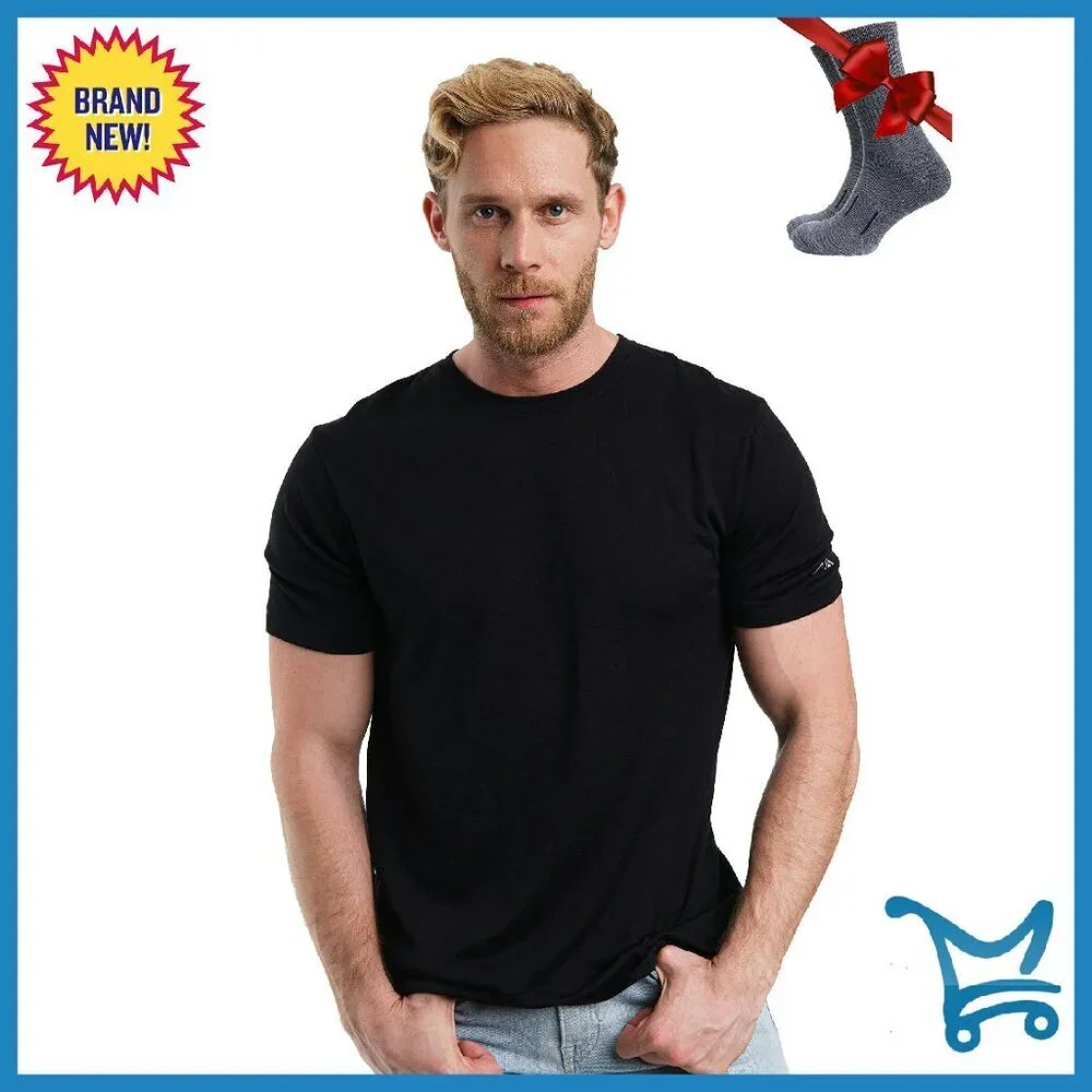 Men's Merino Wool Thermal T-Shirt Lightweight All-Season Base Layer